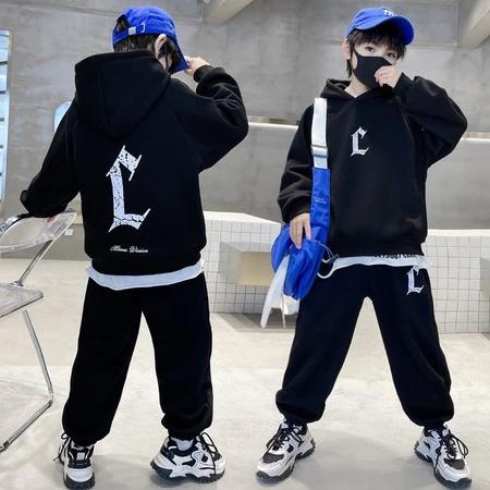 Bộ quần áo hoodie thu đông mẫu chữ L bé trai 18-52kg từ 6-16 tuổi . Đồ bộ, set đồ bé trai 3