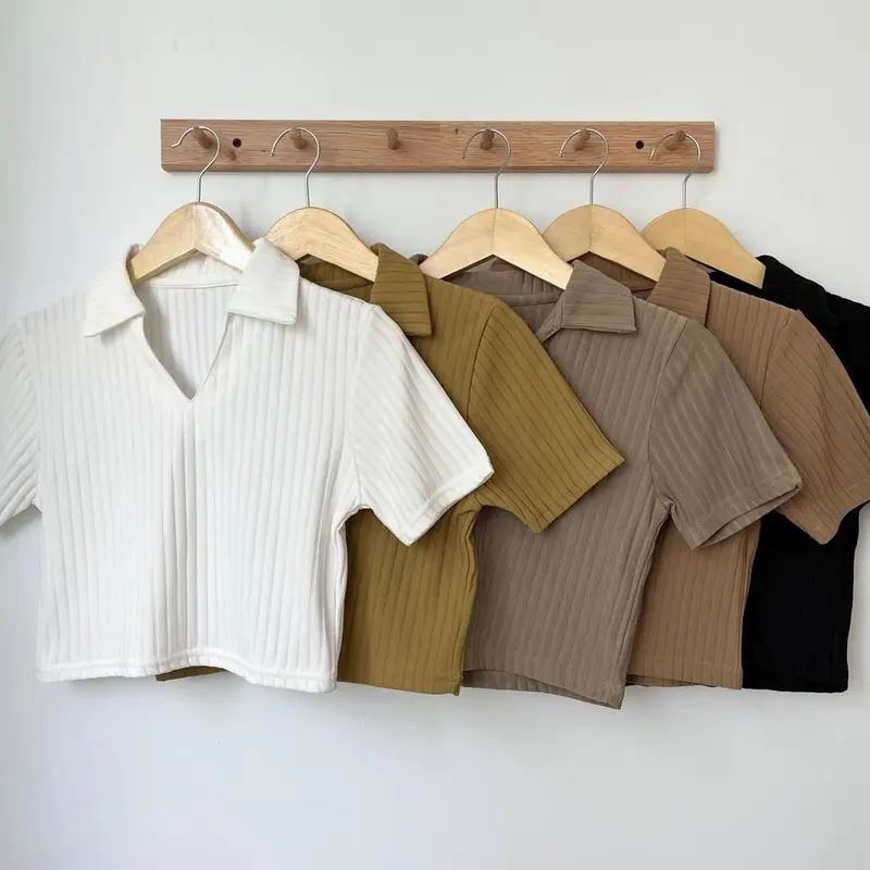 DISTY TOP - Atasan Pendek Bahan Hornet Model Kerah Polo Leher V Neck DA Drosir 0
