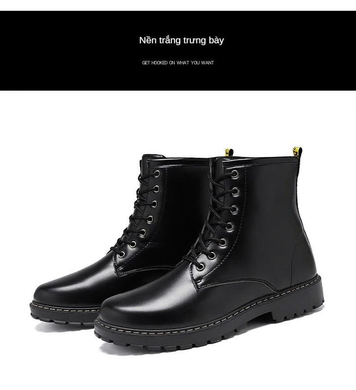 Giày Boot martin cổ cao Q2M-ZQ01 màu đen da PU kiểu dáng phong cách Hàn Quốc cá tính trẻ trung đế cao su tổng hợp chống trơn trượt tốt 