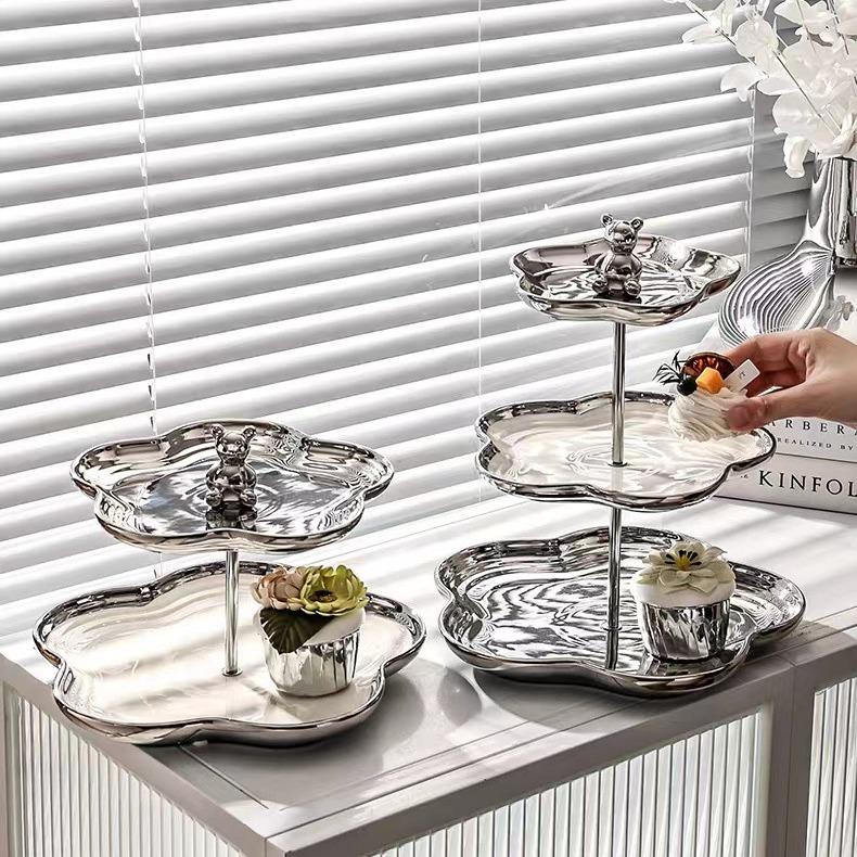 Khay Mứt Bạc 3 Tầng Chất Liệu Bạc Cao Cấp Khay Đựng Sang Trọng Để Hoa Hỏa Bánh Kẹo Kitchen