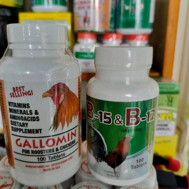Bộ thuốc nuôi Chế độ 2_3 tuần cuối .Giúp gà nở khung cơ tăng bo tốt. Bộ Gallomin hũ 100v +B15_12 .hũ 100v.