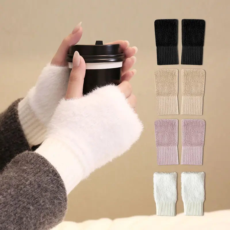 Sarung Tangan Bulu Tebal Fingerless /Winter Gloves Bahan Rajut Handsocks Penghangat 16x9cm
