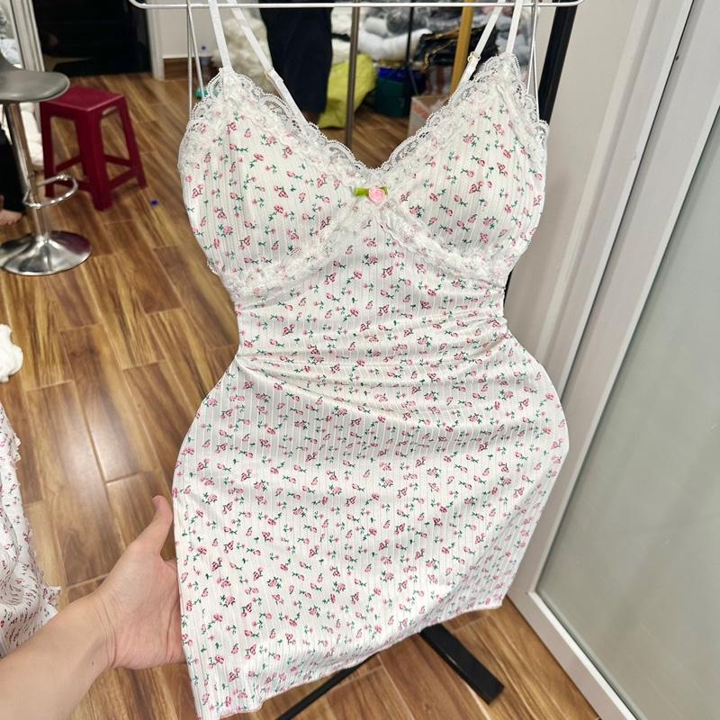 DEAL MỞ BÁN[B11] bộ đồ ngủ 2 dây hoa nhí mùa hè, váy ôm body có đệm, bộ ngủ mặc nhà croptop dễ thương dành cho nữ 6
