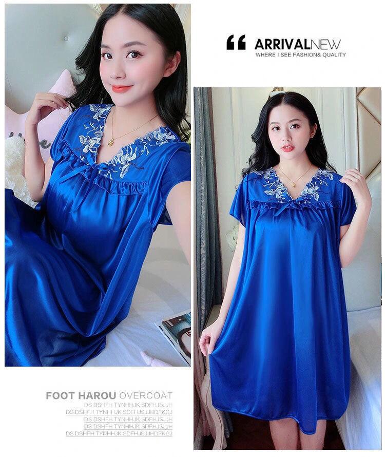 Product Introduction of Đồ Ngủ Nữ Mùa Hè, Ngoại Cỡ, Vải Lụa Lạnh Váy Ngủ, Thích Hợp Cho Cô Gái Đầy Đặn, Gợi Cảm Và Rộng Rãi, Váy Ngủ Ngắn Tay, Áo Mặc Bên Ngoài Tích Hợp, Đồ Mặc Nhà 12