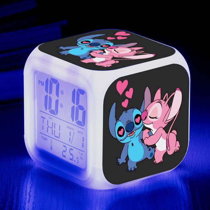 Product Introduction of Cross-Border Foreign Trade Supply Star Baby Stitch New Large Screen Digital Creative Cartoon Children Colorful Square Clock 37