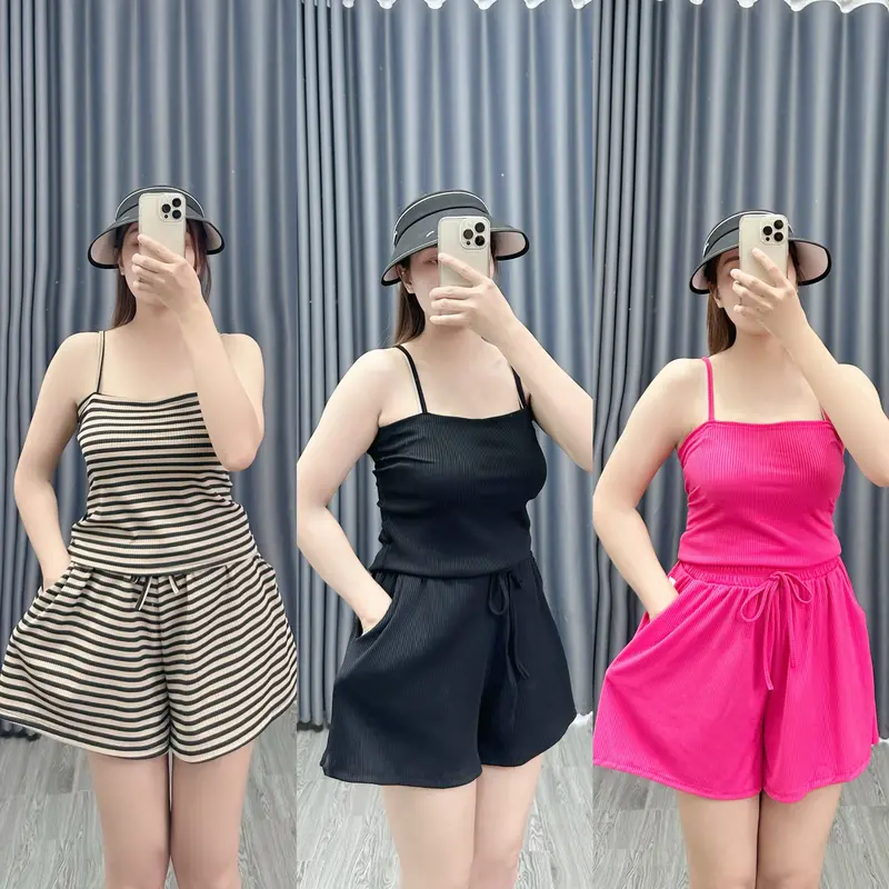 Set Bộ Đồ Áo Dây Bigsize Kèm Quần Đùi Lưng Cao Chất Liệu Gân Tăm Nhí Vo Giãn Thấm Hút Mồ Hôi Mát Và Dễ Chịu SET19 1