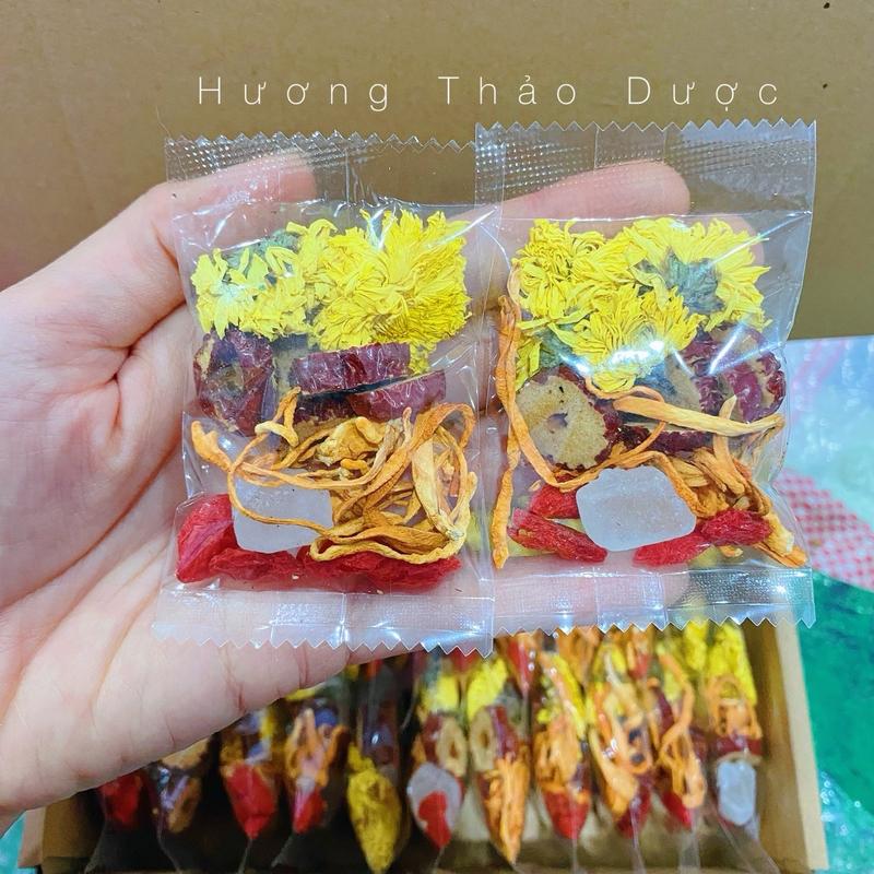 Hộp 30 Gói Trà Đông Trùng Mix 4 Vị - Nấm ĐTHT, Hoa Cúc, Táo Đỏ, Kỷ Tử - Gói Trà Nhỏ Pha 350ml (mua 2 hộp tặng thêm 5 gói trà) Tea 3