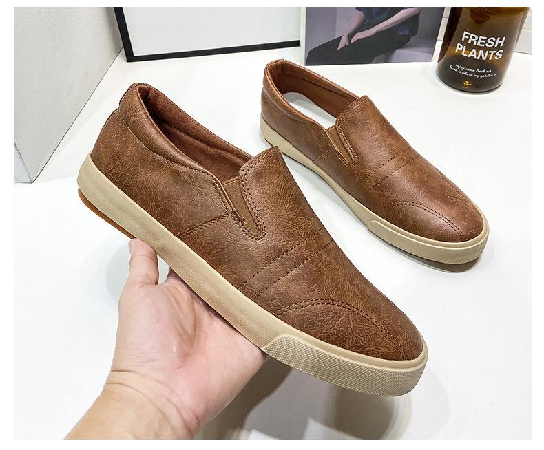 Product Introduction of Giày Trượt Màu Trắng Cho Nam, Giày Da Gót Thấp Co Giãn Thường Ngày, Giày Mùa Hè Đế Bằng Cao Su Nhẹ, Kaki Shoes 21