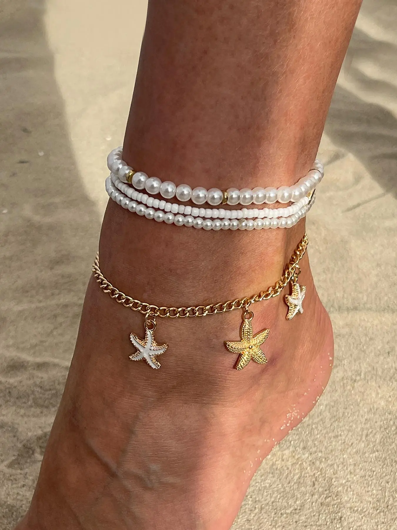 Starfish & Faux Pearl Decorated Anklet, Fashionable Jewelry for Women & Girls, Casual Trendy Jewelry for Party, Daily Decor for Birthday Gift