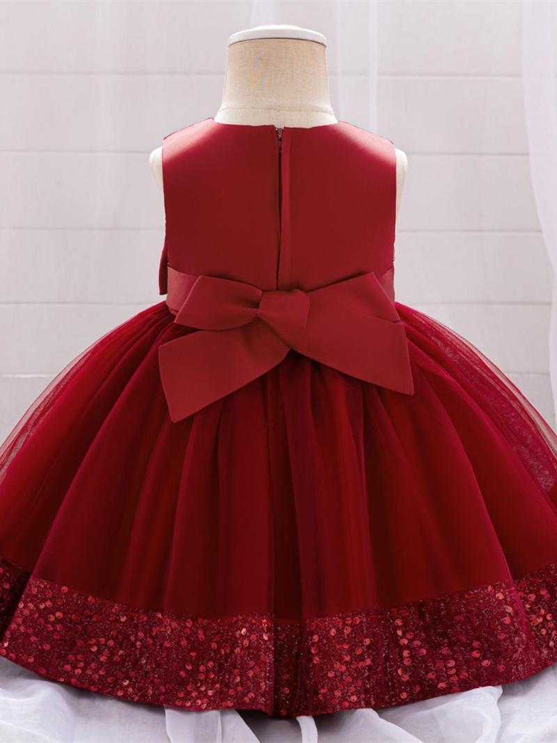 Product Introduction of Baby Girl's Contrast Sequin Bow Decor Dress, Cute Round Neck Sleeveless Dress for Christmas Party Holiday Wedding Guest, Infant Toddler Kids Clothes for All Seasons 7
