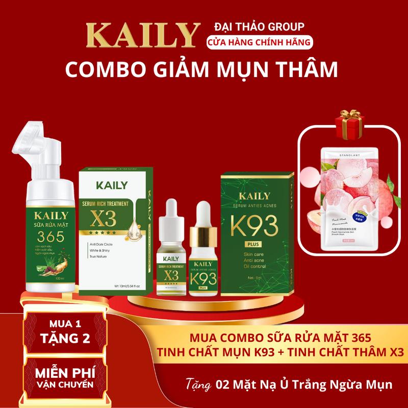 Combo Tinh Chất Mụn K93 + Sữa Rửa Mặt 365 + Tinh Chất Thâm X3 - (TẶNG 3 Ủ TRẮNG NGỪA MỤN) - KAILY COSMETIC Skincare
