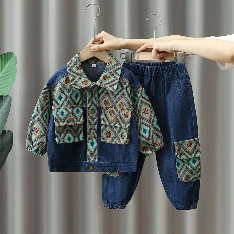 Quần Áo Mùa Thu Cho Bé Trai, Bộ Đồ Denim, Quần Áo Đẹp Trai Mới, Thích Hợp Cho Mùa Xuân Và Mùa Thu, Bộ Đồ Hai Mảnh Sọc Cho Trẻ Em 7