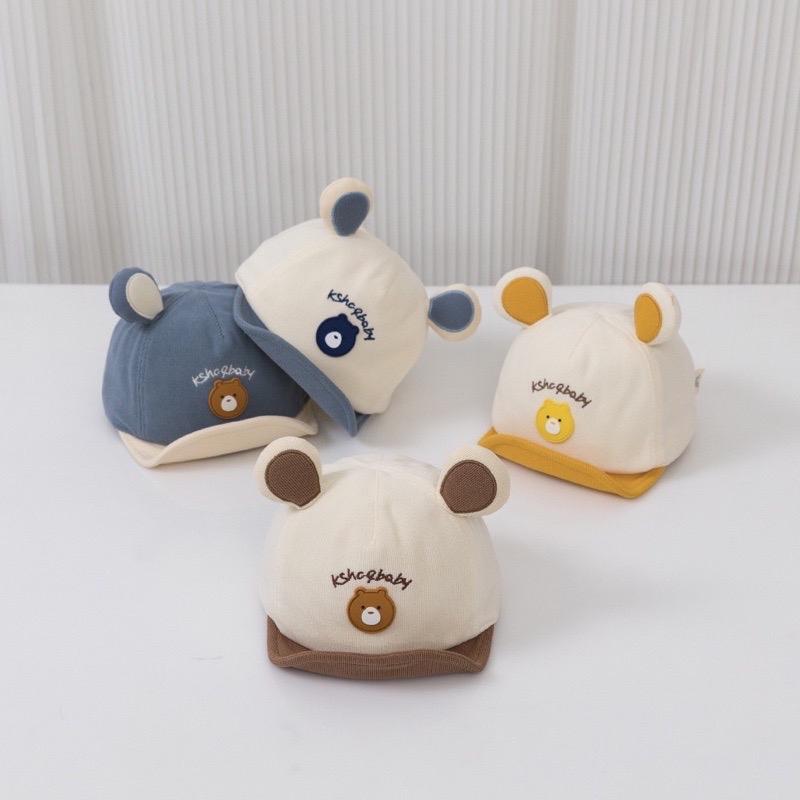 Mũ Lưỡi Trai Mềm Chất Nhung Tăm Mềm Đính Gấu Cho Bé 6m-2 Tuổi Voi Kem Hat