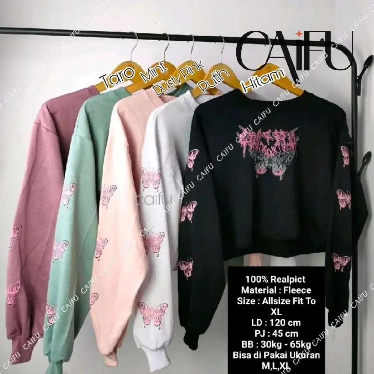 GRACEFUL SWEATER KIYOWO CROP WANITA TERBARU Bahan Fleece Tebal Motif Sablon Baju Outer Atasan Lengan Panjang Fit Crewneck Oversize Bandung