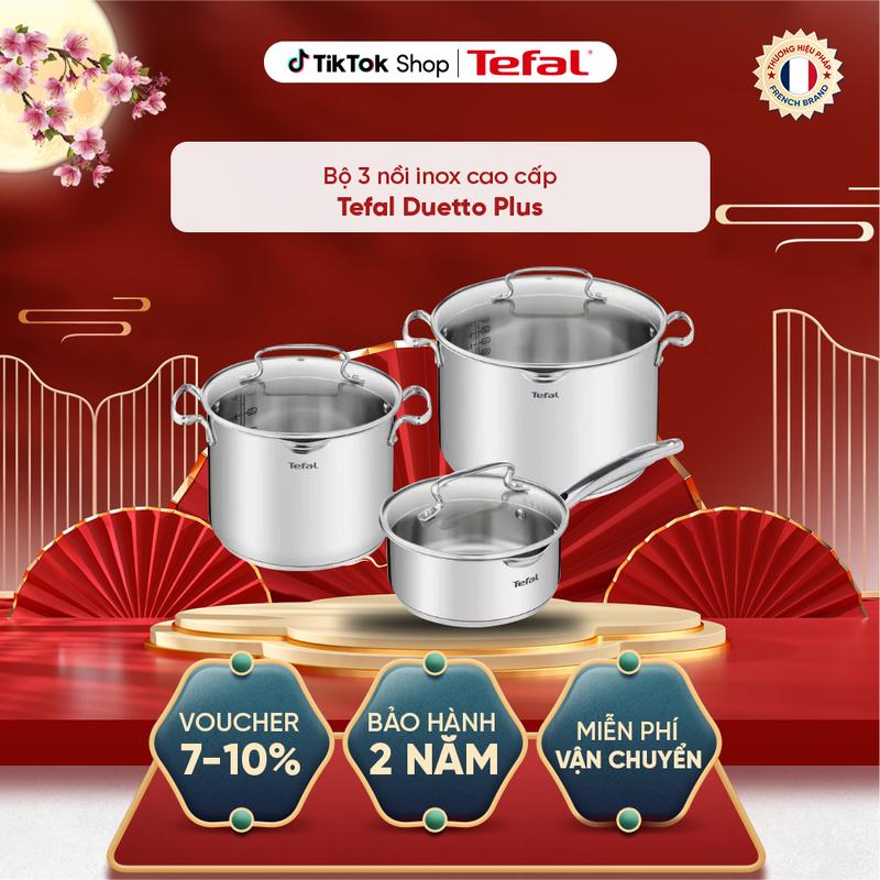 Bộ 3 nồi inox cao cấp Tefal Duetto Plus - Quánh 16cm, Nồi inox 20cm, Nồi inox 24cm G719S674