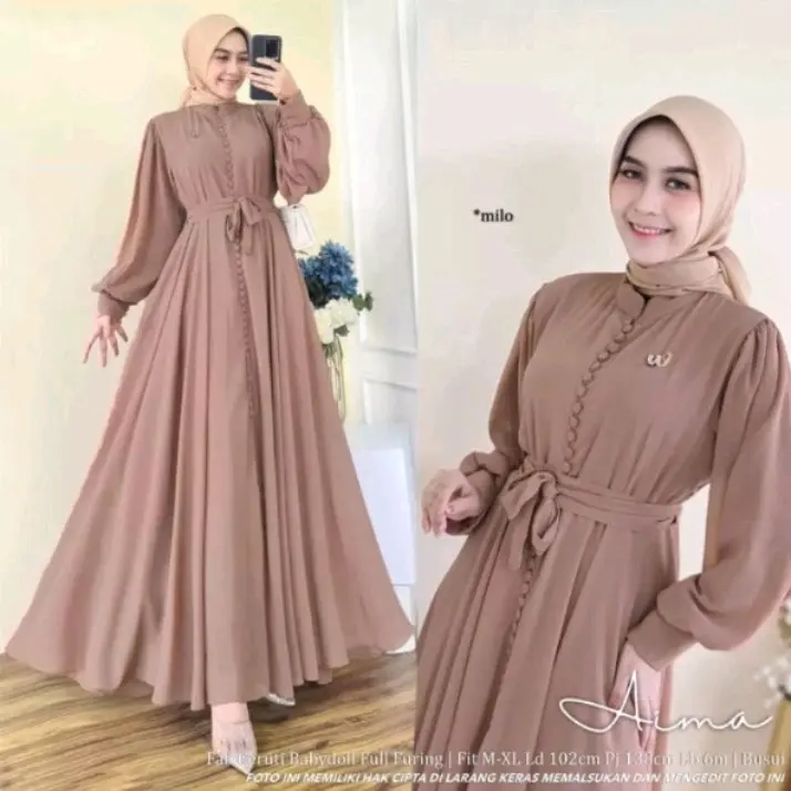 Dress Terlaris Busui Friendly Ceruty Babydoll Aima Dress Kekinian Pesta Kondangan Mewah Elegan 2025 Gamis Kancing Muslim Wanita Simple Lebaran