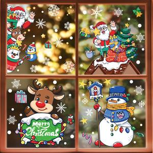 Cartoon Animal Pattern Sticker, 4 Counts/set Christmas Lovely Self Adhesive Window Decal, Decorative Sticker for Home Party Festival Holiday