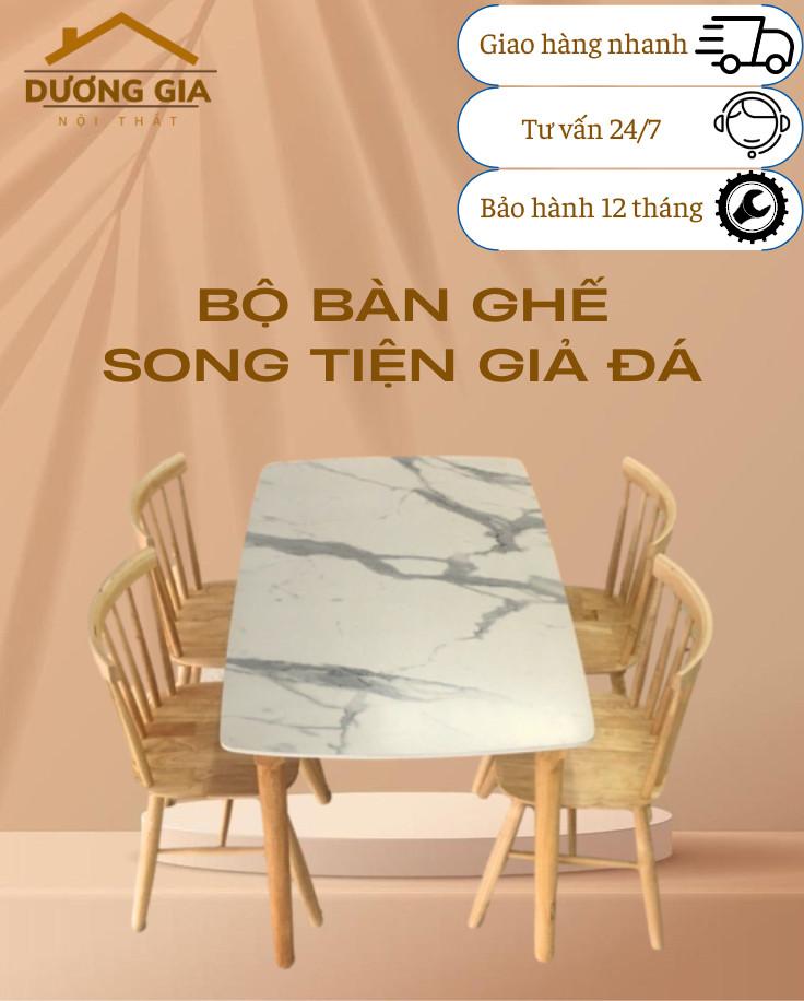 Product Introduction of Bàn ghế ăn song tiện, bàn ăn 4 ghế giả đá cao cấp - Bảo hành 12 tháng 11