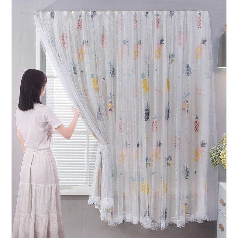 Rèm cửa dán tường 2 lớp siêu tiện lợi mãu Trắng Quả Dứa ( Tặng kèm băng dán )