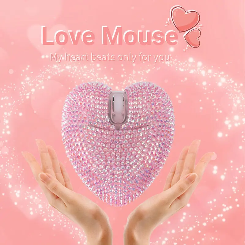 Diamond Love 2.4Ghz Bluetooth Wireless Dual Mode USB Receiver Rechargeable Portable Mouse Kids Girl Gift For Computers Laptops Tablets Computer