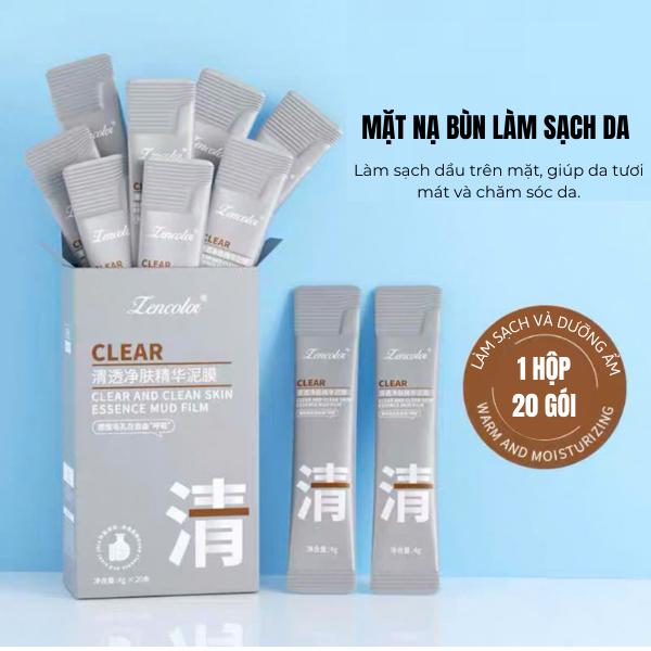 【5 HỘP 100 GÓI MẶT NẠ BÙN KHOÁNG LENCOLOR giúp làm sạch, đẩy mụn cám, dầu thừa bã nhờn trên da - Skincare mask Đắp Mặt Nữ Cosmetics