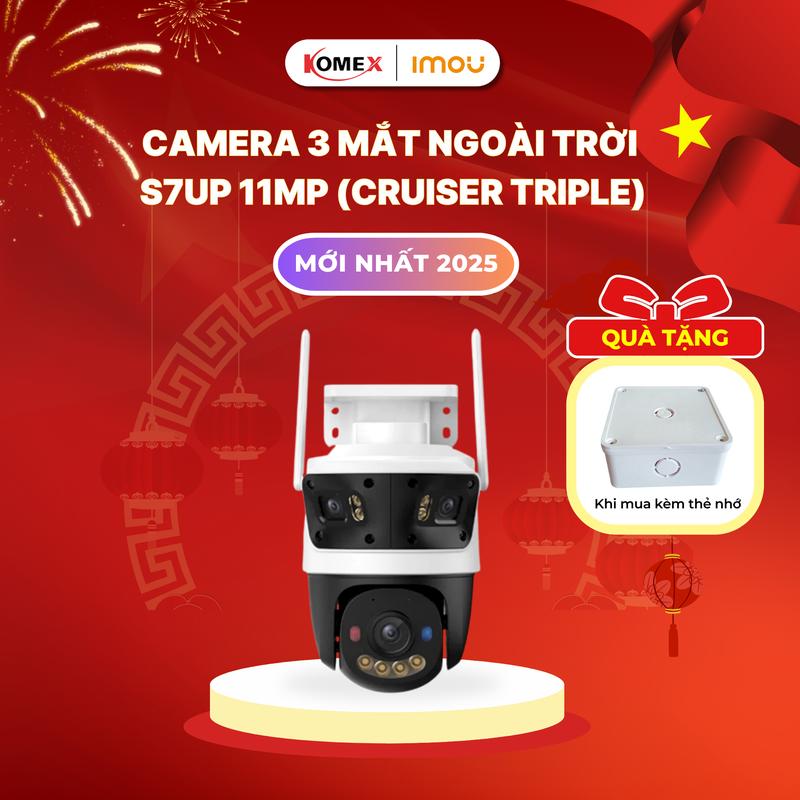 Mẫu mới 2025 Camera wifi ngoài trời 3 mắt Imou S7UP 11MP Cruiser Triple Xoay 360 độ Cảnh báo kèm còi và đèn Led Nháy xanh đỏ 110dB Phát hiện người và phương tiện Đàm thoại 2 chiều - Imou Komex Store