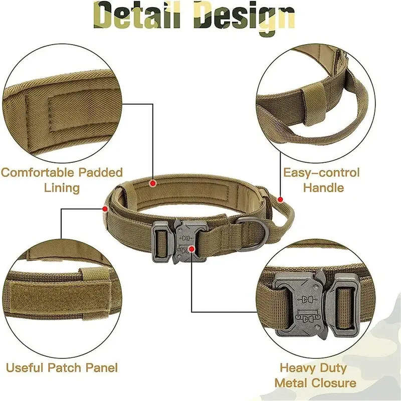 Tactical Dog Leash Collars  Adjustable Nylon Military Dog Collar Leads For Medium Large Dogs German Shepherd Training Hunting 5