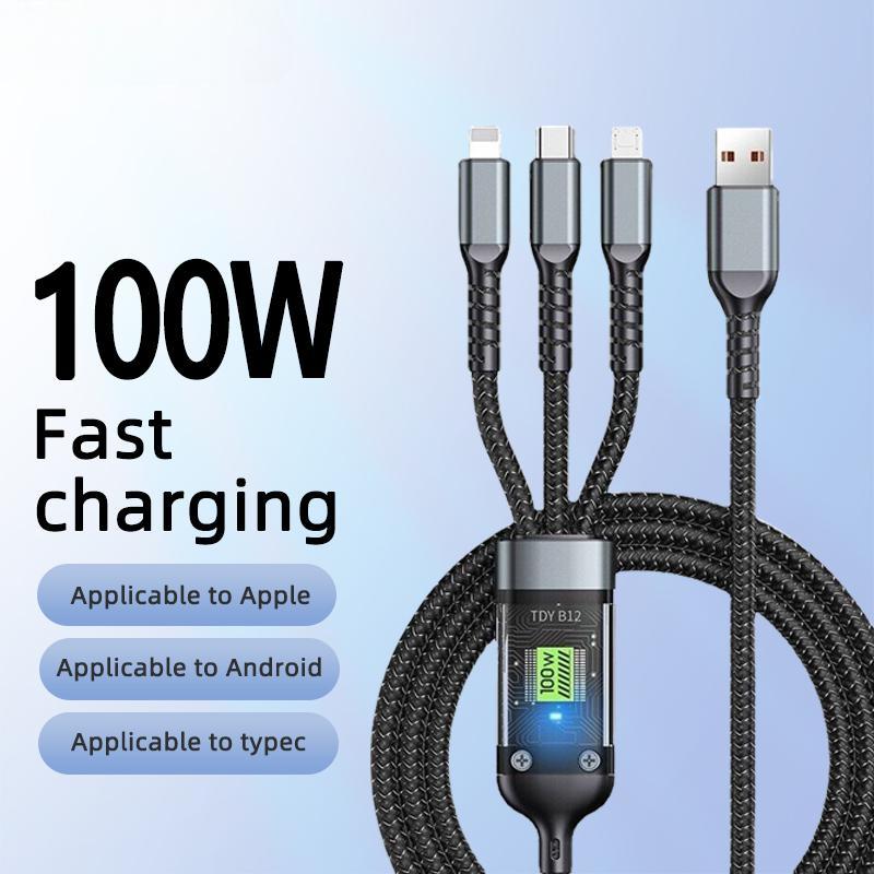 Three-in-One Data Cable, 100W Fast Charging, Digital Display - TikTok ...