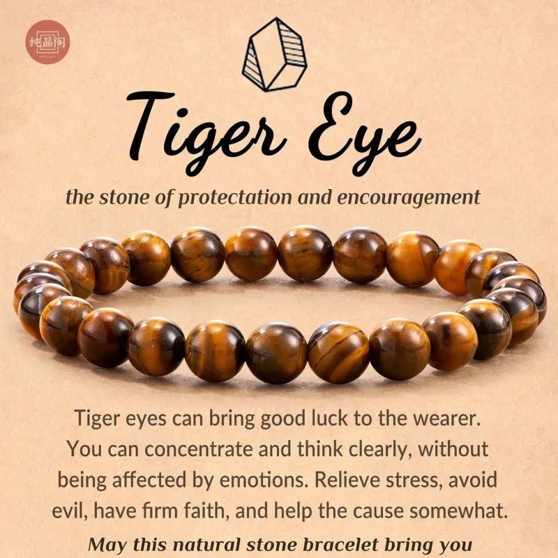 Gelang Batu Mata Harimau Kuning, Alamiah, Untuk Lelaki dan Wanita, Kristal Mata Harimau Kuning, Gelang Pasangan, Barang Kemas Bulatan Tunggal, Hadiah manik quartz crystal bracelet luck money