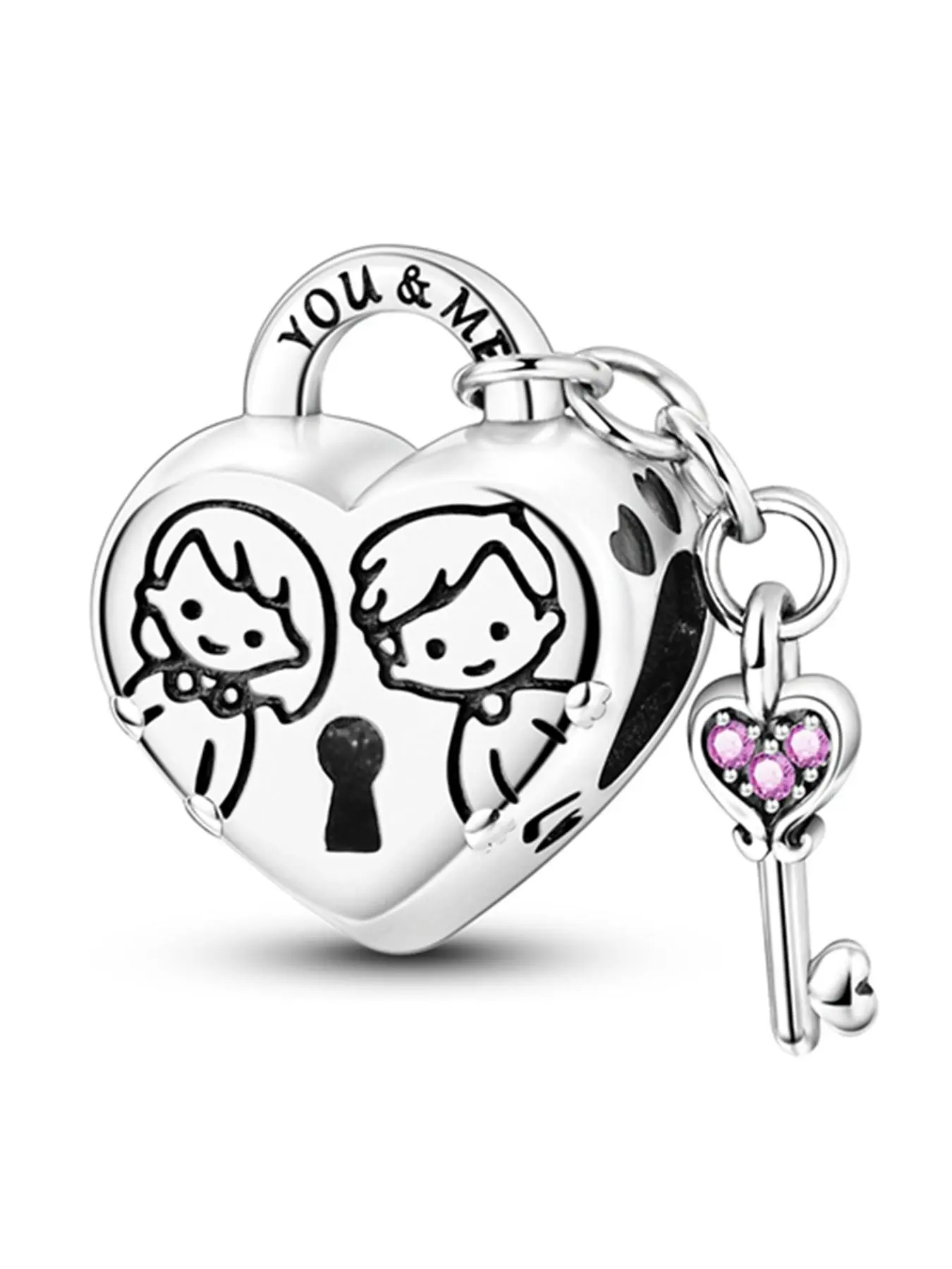 Couple Heart Design Key Charm, Cute Key Charm Diy Jewelry Making Supplies for Necklace and Bracelet, Fashion Accessories for Women & Girls for Holiday Engagement Gift, Valentine's Day, Gift