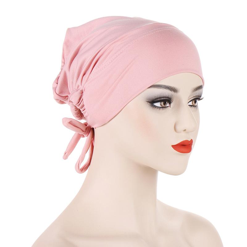 Instant Hijab Muslim Tudung Inner Hijab New Multi-color Satin Cloth Drawstring Pullover Cap Base Cap Strap Tether Cap 3