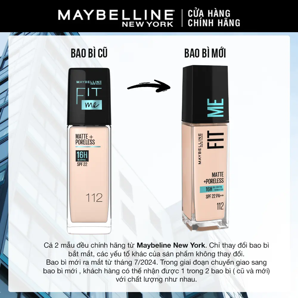 Kem nền mịn nhẹ kiềm dầu Fit Me Maybelline New York Matte Poreless Foundation 30ml