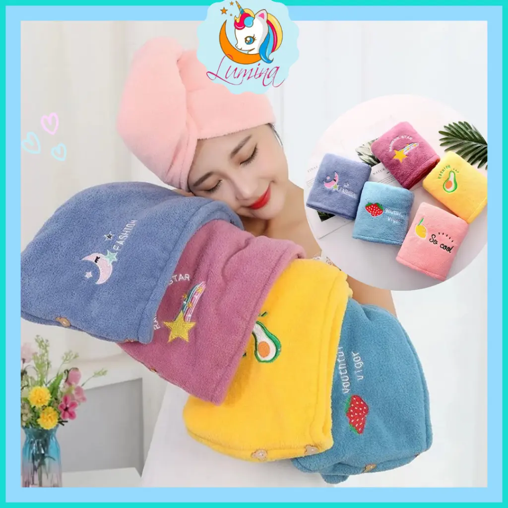 LuminaCollection Handuk Keramas Head Towel Microfiber Pengering Rambut Kepala Karakter Murah Fashion Wanita