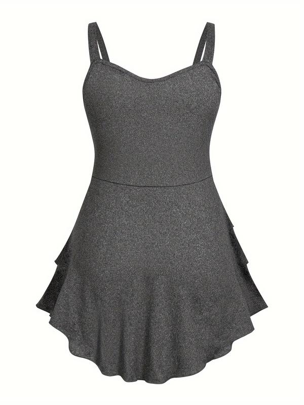 【Plus Size】 Heart Decor Tiered Layer Tank Top, Casual Sleeveless Ruched Top, Women's Plus Clothing for Summer Daily Wear, Womenswear 1