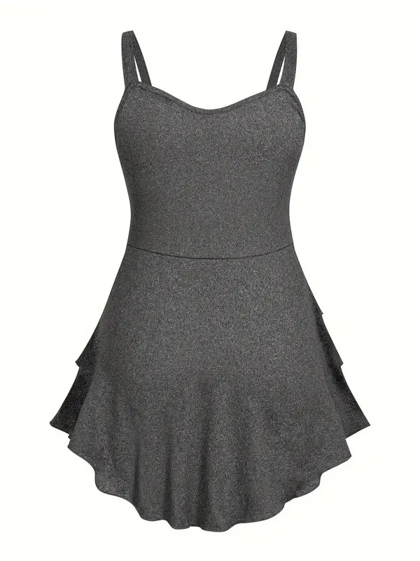 【Plus Size】 Heart Decor Tiered Layer Tank Top, Casual Sleeveless Ruched Top, Women's Plus Clothing for Summer Daily Wear, Womenswear 1