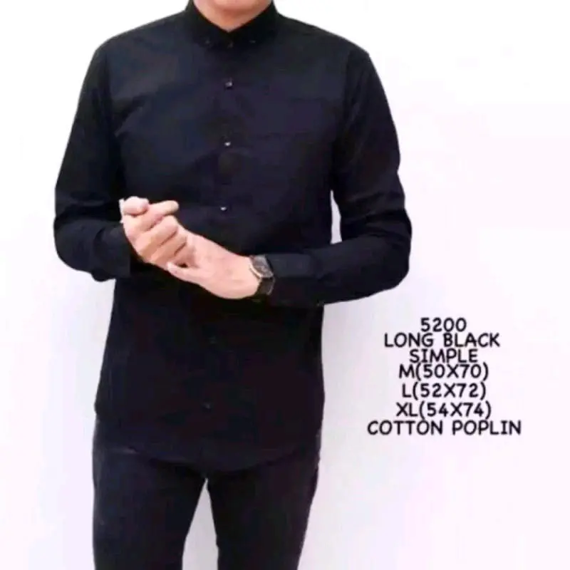KEMEJA POLOS PRIA LENGAN PANJANG DISTRO HITAM Baju Formal Kancing Katun Kerah Santai Simple Standar 2