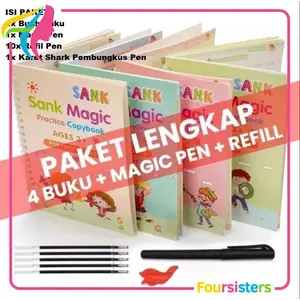 Paket Lengkap Isi 4 Buku Ajaib Book 4 Buku + Pulpen Tinta Bisa Menghapus Sendiri - Belajar Menuis