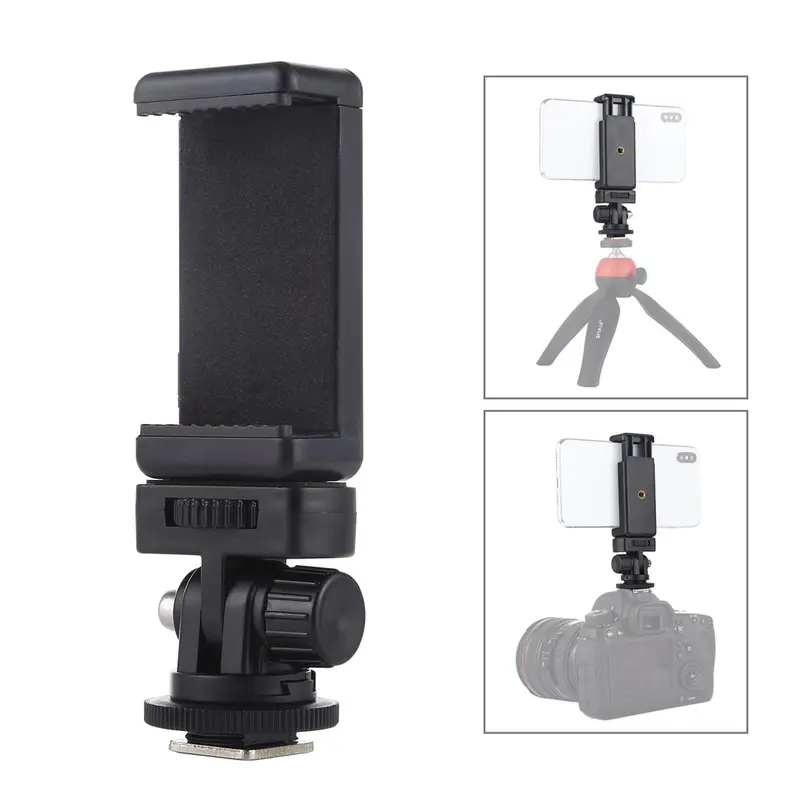 PULUZ 1/4 Inch Tripod Mount Adapter, Tripod Mount Adapter with Phone Holder, Tripod Mount Adapter with Phone Clamp for iPhone Samsung 2