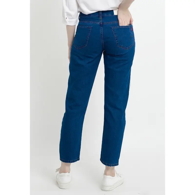 Celana jeans panjang cewe highwaits boyfriend korea - jeans korea boyfriend highwaist wanita Cewe termurah Tebal Dark 1