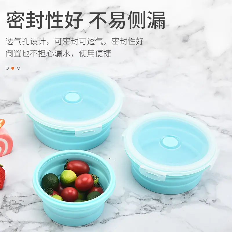 Silicone Lunch Box Foldable Microwave Oven Silicone Bento Box Refrigerator Storage Box Crisper Suit Plastic
