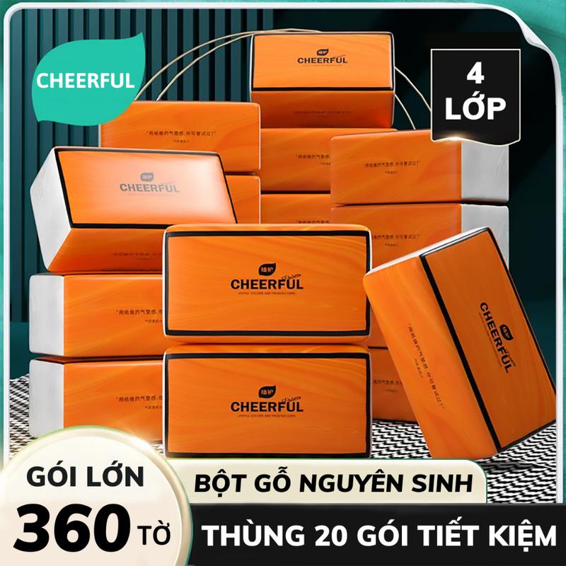 Thùng 20 gói giấy ăn CHEERFUL-4 lớp Mầu Cam nội Địa Trung,Khăn giấy cherrful gói rút để bàn- Mềm mịn-siêu dai Khăn Giấy Giấy ăn giấy vệ sinh