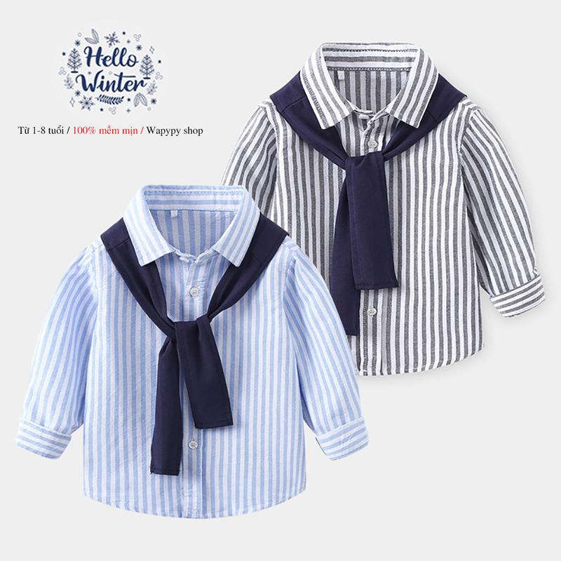 Áo sơ mi bé trai WELLKIDS, Áo sơ mi kèm khăn choàng cổ kiểu dáng hàn quốc có thể tháo rời mẫu mới 2025