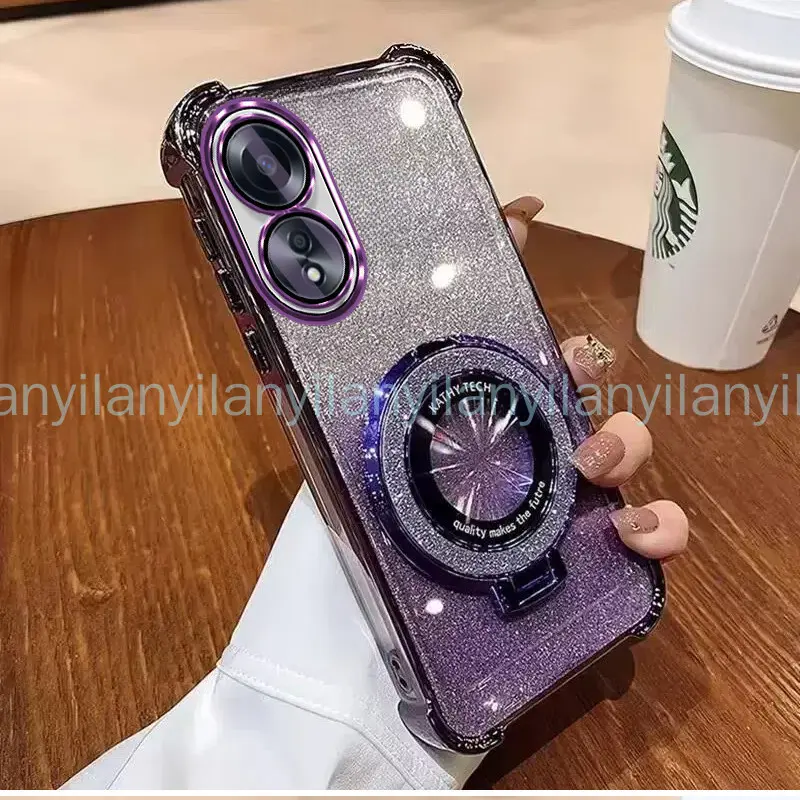 Ốp Chống Sốc, Dành Cho OPPO A58 A78 4G 5G, Bốn Góc, Ốp Điện Thoại Chống Sốc, Mạ Ốp Lấp Lánh, Hút Từ Tính, Che Phủ Toàn Bộ, Có Giá Đỡ 0