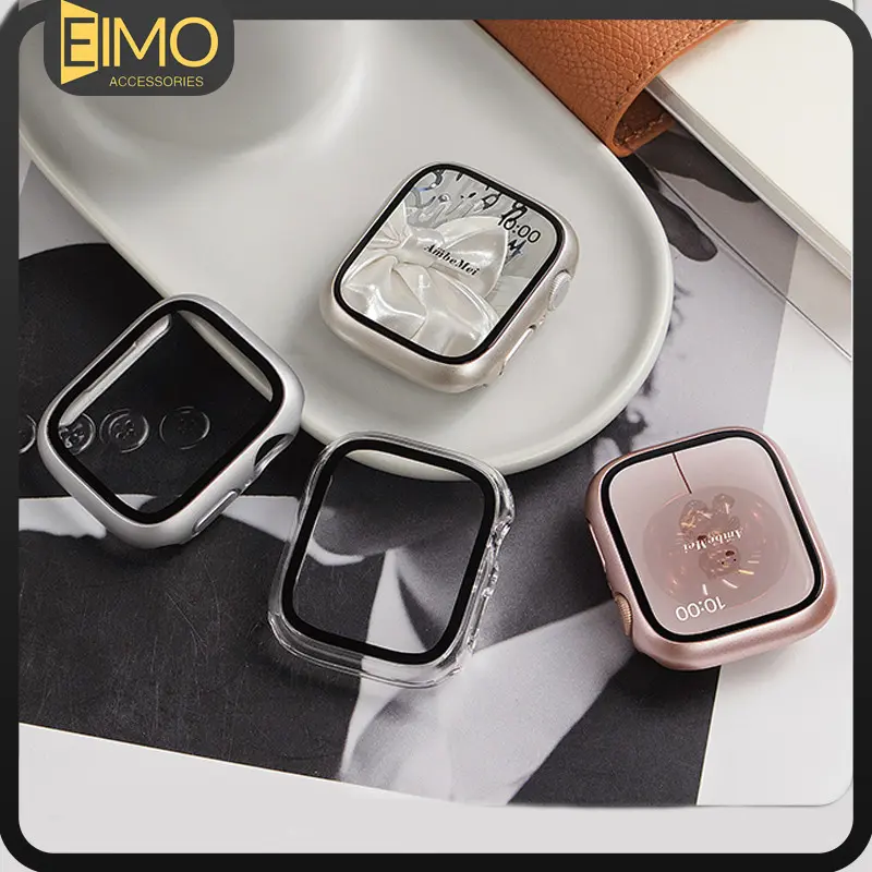 Temepred Glass PC Case for Apple Watch Ultra 3/2/1 49mm 46mm 40mm 41mm 44mm 45mm 42mm 38mm Screen Protector Bumper Cover Case for IWatch Series 11 10 9 8 7 6 5 4 3 2 1 SE 3/2/1 Accessories for Jam Tangan Smartwatch