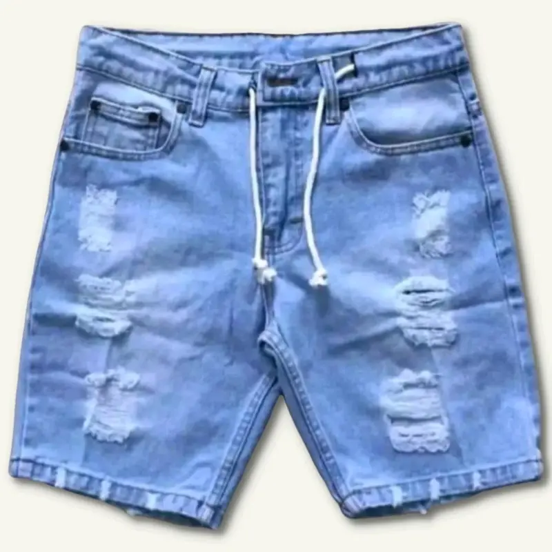 Celana Jeans Pendek Sobek Pria Cowok Non street Distro Santai Ripped Hitam 4