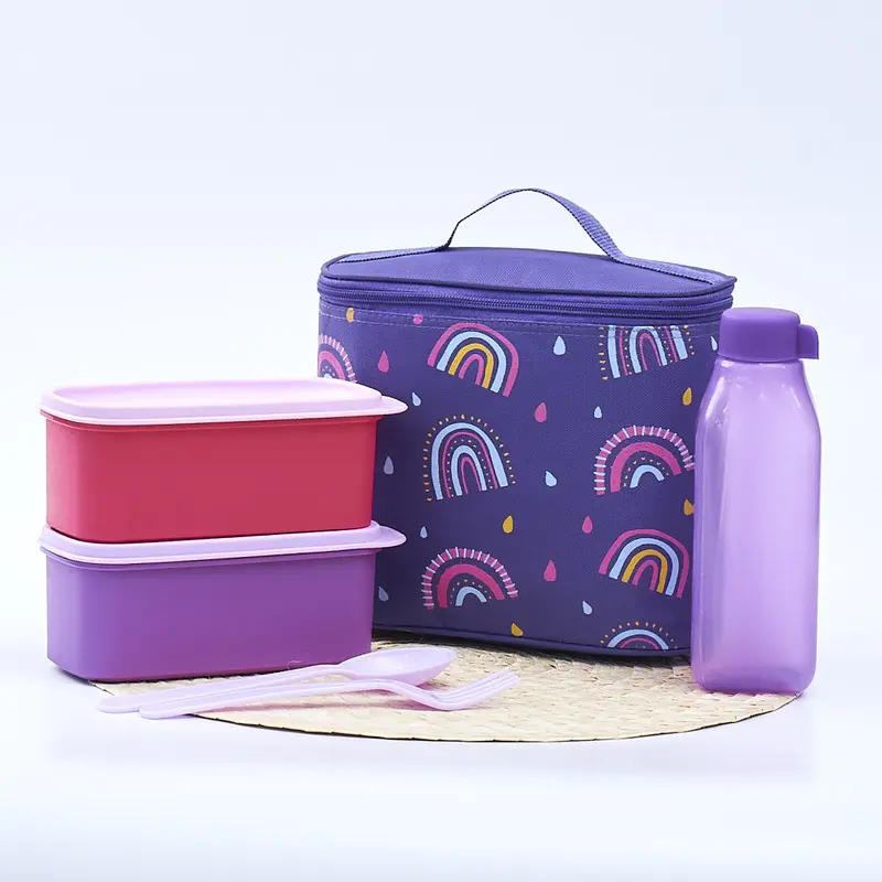 {COD TERMURAH ) CPM  rainbow lunch bag set of 5 pcs with alumunium foil Garpu Kotak 3