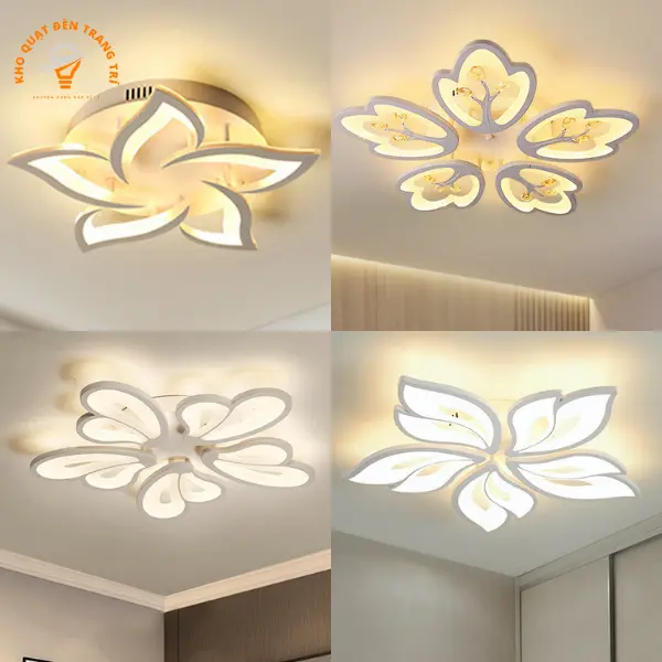 Đèn Ốp 5 Cánh 3 Chế Độ Ánh Sáng kèm điều khiển trang trí phòng khách phong cách hiện đại (BH 2 năm)