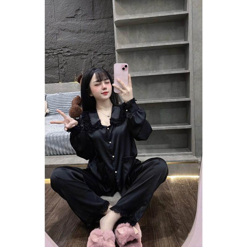 Đồ Bộ Tiểu Thư JULY Pijama Tay Dài Cổ Sen Ren Tầng Chất Lụa Latin Mềm Mịn Freesize 5