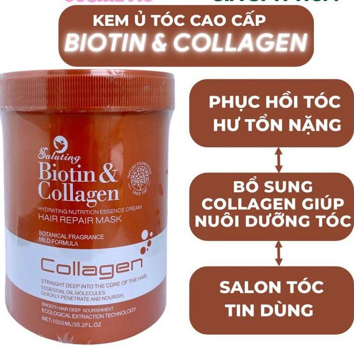 Kem ủ tóc hấp tóc BIOTIN COLLAGEN SALUTING 1000ML Dầu hấp Chăm sóc tóc phục hồi tóc hư tổn