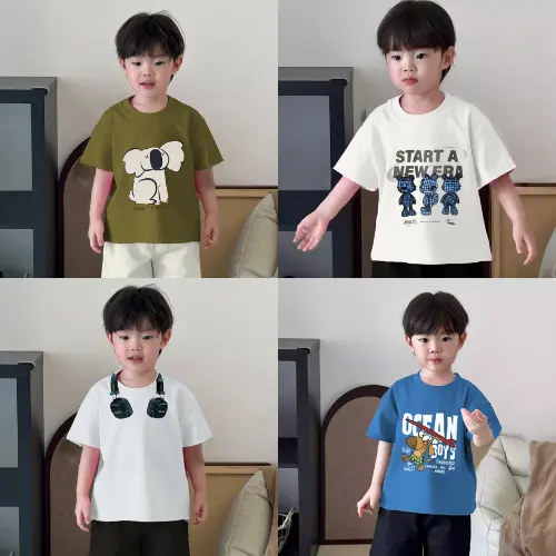Áo phông bé trai in hình thời trang phong cách áo cộc tay chất cotton mềm mát co giãn 4 chiều